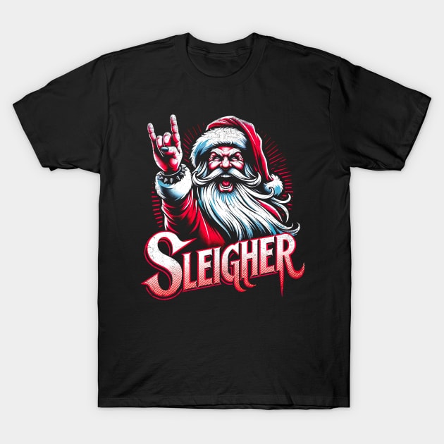 Sleigher Santa Claus Rock Christmas T-Shirt by opippi